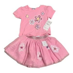 Flapdoodles Girls 2T Pink Flower T-Shirt & Tutu Skirt 2-Piece Set Outfit NWT